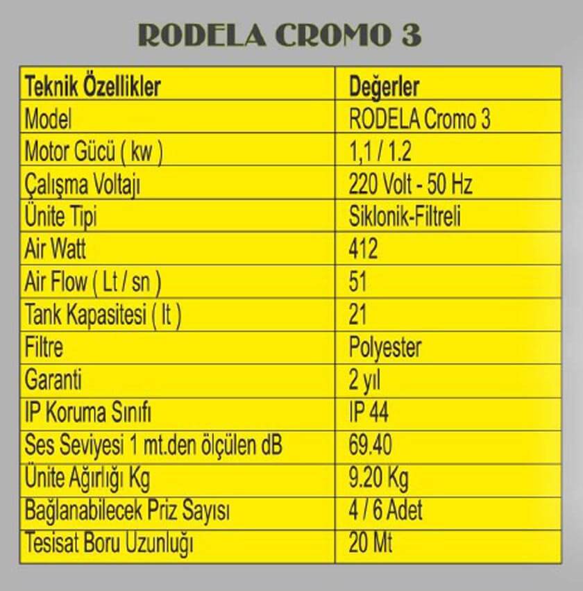 rodela cromo 3 merkezi süpürge ünitesi